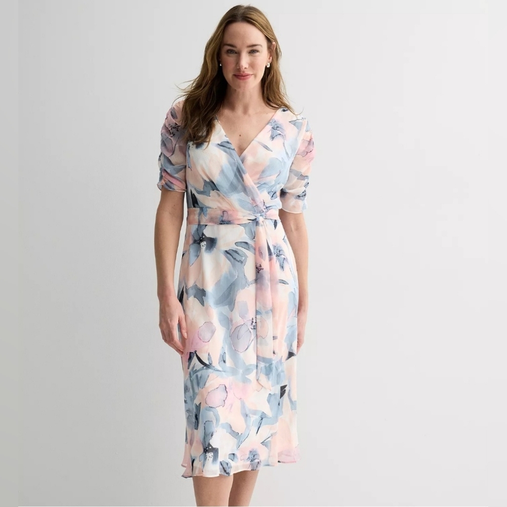 Harper Rose Rose Short Sleeve Surplice Midi Dress